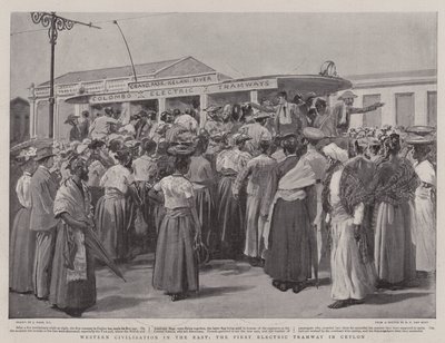 Westerse Beschaving in het Oosten, de Eerste Elektrische Tram in Ceylon door Joseph Nash